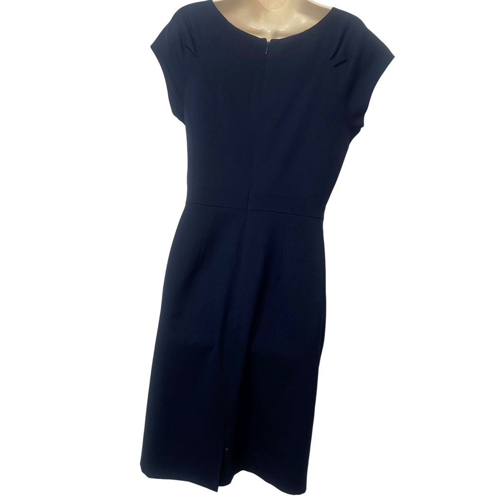 J. Crew Navy Blue Asymmetrical Neckline Sheath Dress Size 6T Tall Cap Sleeve - Picture 4 of 5